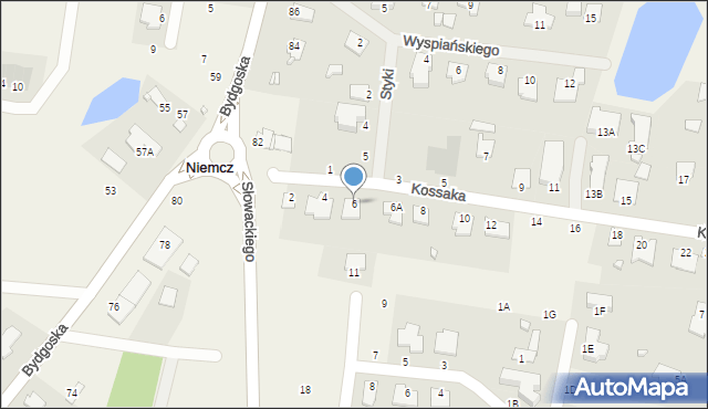 Niemcz, Kossaka Wojciecha, 6, mapa Niemcz