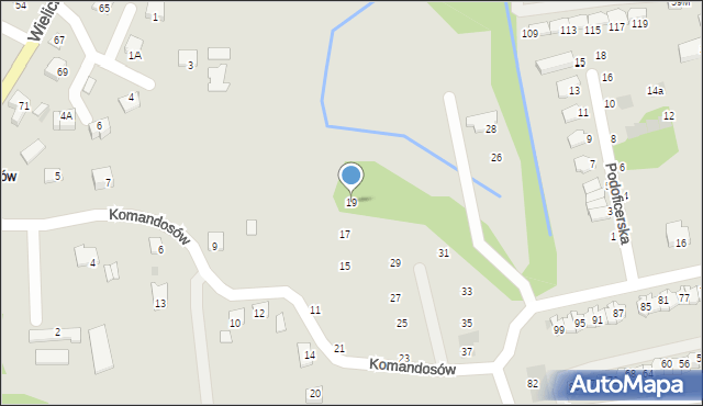 Niepołomice, Komandosów, 19, mapa Niepołomice