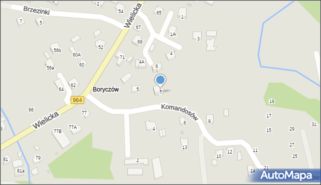 Niepołomice, Komandosów, 7, mapa Niepołomice