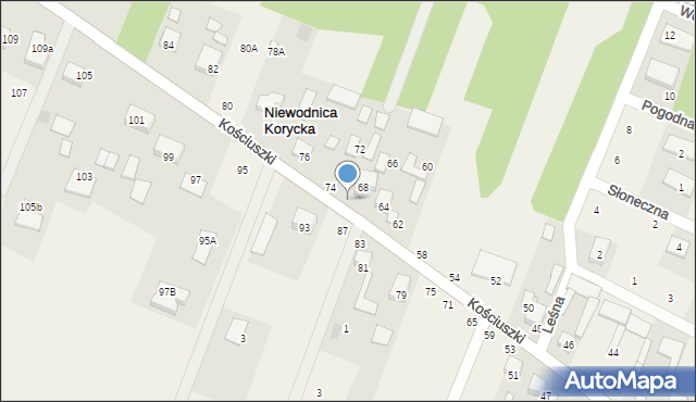 Niewodnica Korycka, Kościuszki Tadeusza, gen., 70, mapa Niewodnica Korycka
