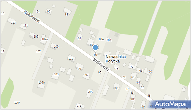 Niewodnica Korycka, Kościuszki Tadeusza, gen., 80, mapa Niewodnica Korycka