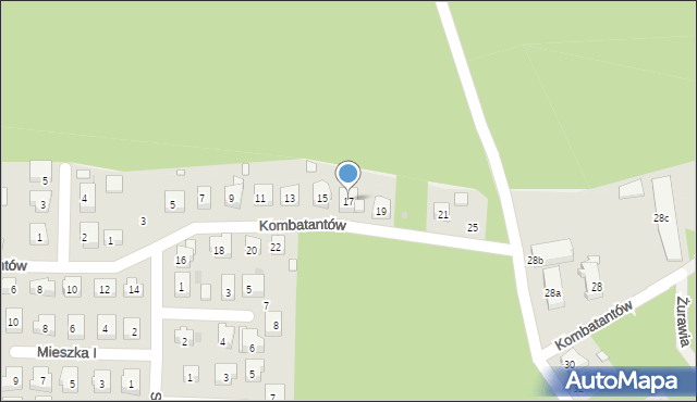 Nowa Sól, Kombatantów, 17, mapa Nowa Sól