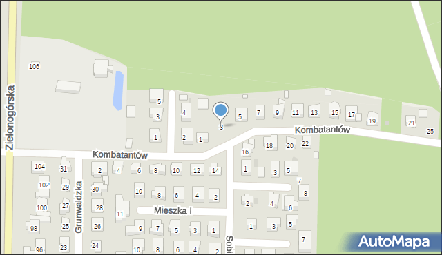 Nowa Sól, Kombatantów, 3, mapa Nowa Sól