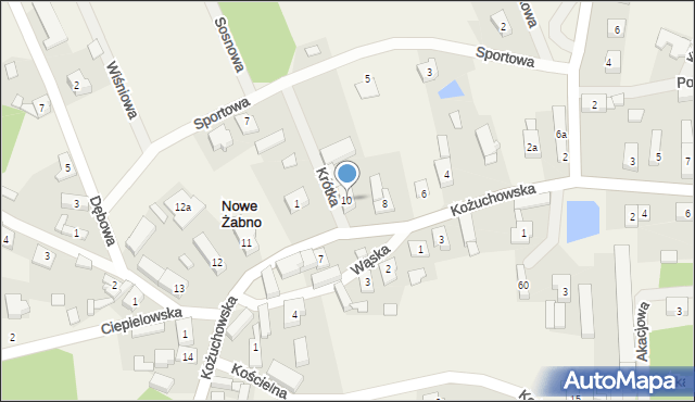 Nowe Żabno, Kożuchowska, 10, mapa Nowe Żabno