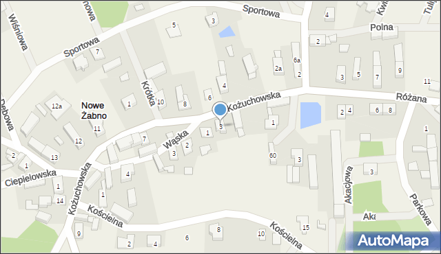 Nowe Żabno, Kożuchowska, 3, mapa Nowe Żabno