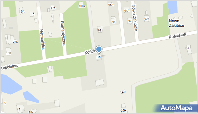 Nowe Załubice, Kościelna, 15, mapa Nowe Załubice