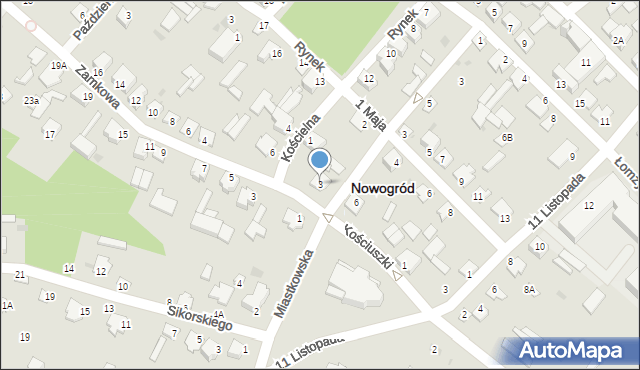 Nowogród, Kościelna, 3, mapa Nowogród
