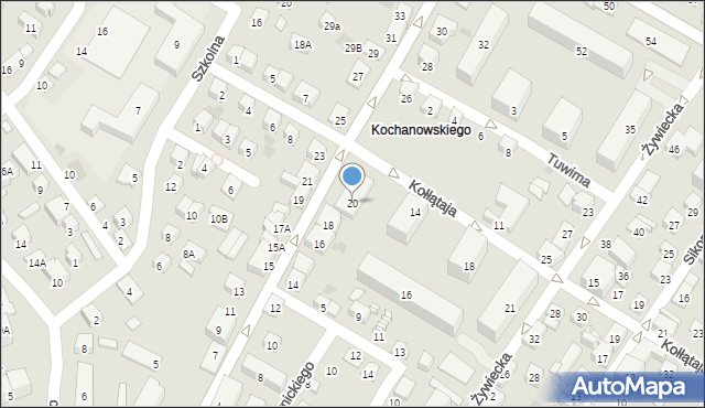 Nowy Sącz, Kochanowskiego Jana, 20, mapa Nowego Sącza