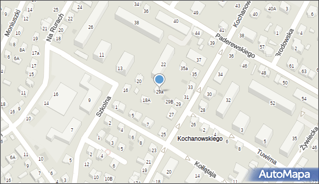 Nowy Sącz, Kochanowskiego Jana, 29a, mapa Nowego Sącza