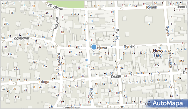 Nowy Targ, Kolejowa, 11, mapa Nowego Targu