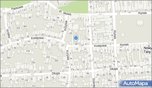 Nowy Targ, Kolejowa, 16, mapa Nowego Targu