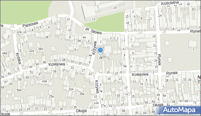 Nowy Targ, Kolejowa, 18, mapa Nowego Targu