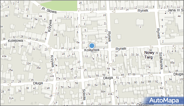 Nowy Targ, Kolejowa, 7, mapa Nowego Targu