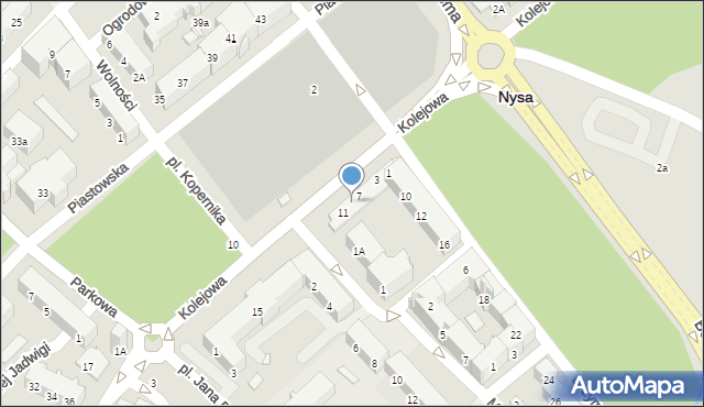 Nysa, Kolejowa, 9, mapa Nysy