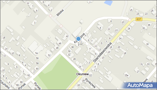 Okuniew, Kościelna, 2, mapa Okuniew