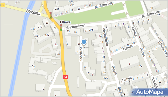 Oława, Kościelna, 7, mapa Oława