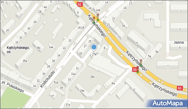 Olsztyn, Kościuszki Tadeusza, gen., 27a, mapa Olsztyna