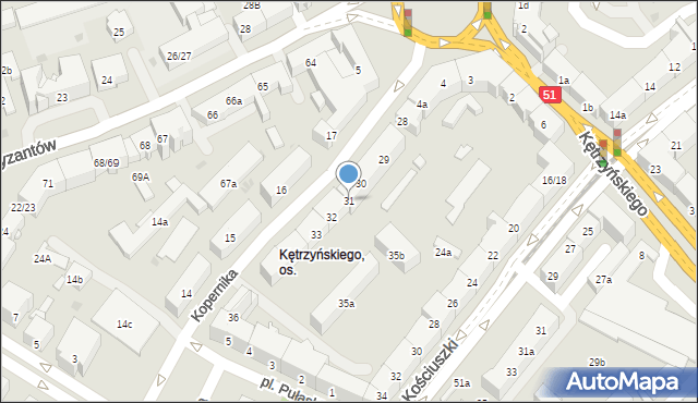 Olsztyn, Kopernika Mikołaja, 31, mapa Olsztyna