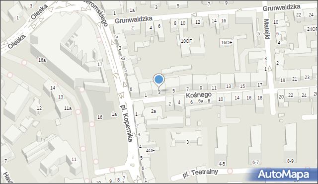 Opole, Kośnego Augustyna, 3, mapa Opola