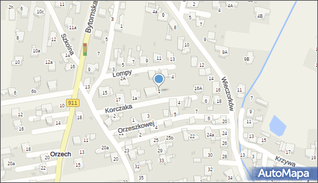 Orzech, Korczaka Janusza, 1, mapa Orzech