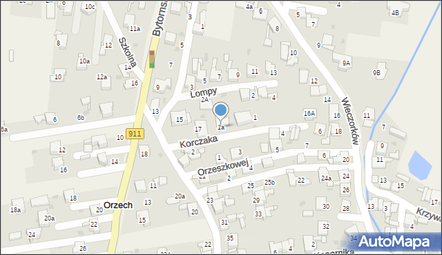 Orzech, Korczaka Janusza, 1a, mapa Orzech