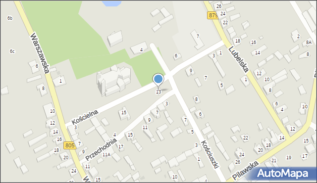 Osieck, Kościelna, 13, mapa Osieck