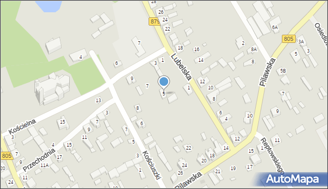 Osieck, Kościelna, 5, mapa Osieck