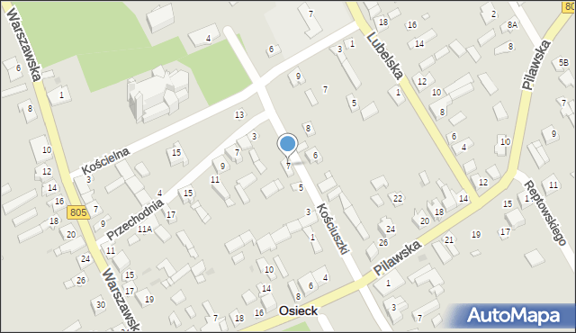 Osieck, Kościuszki Tadeusza, gen., 7, mapa Osieck