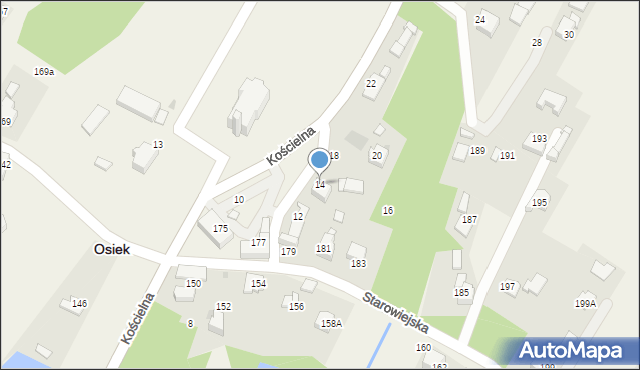 Osiek, Kościelna, 14, mapa Osiek