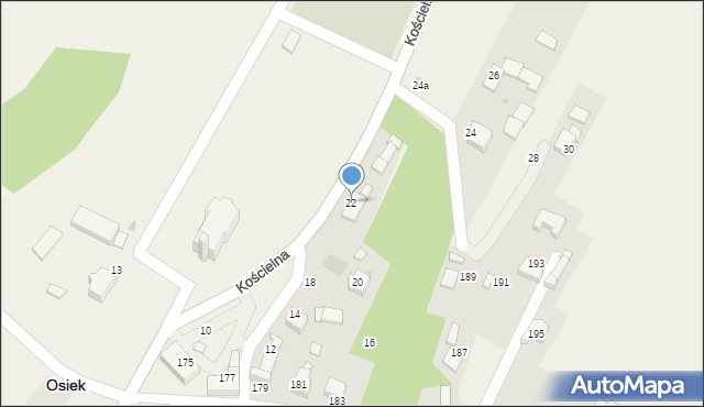 Osiek, Kościelna, 22, mapa Osiek