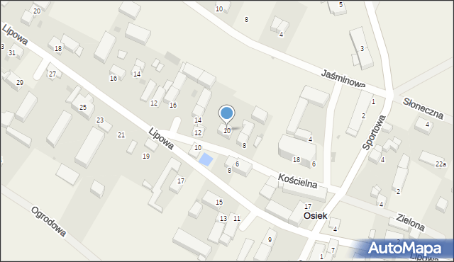 Osiek, Kościelna, 10, mapa Osiek