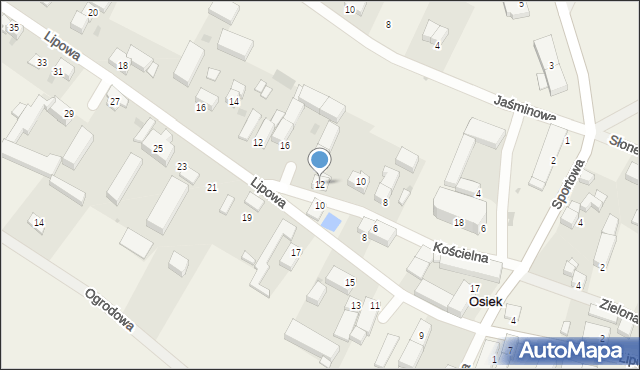 Osiek, Kościelna, 12, mapa Osiek