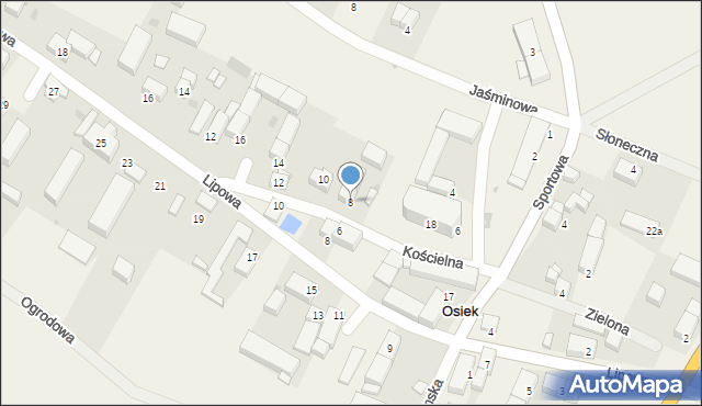 Osiek, Kościelna, 8, mapa Osiek