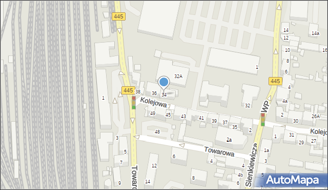 Ostrów Wielkopolski, Kolejowa, 34, mapa Ostrów Wielkopolski