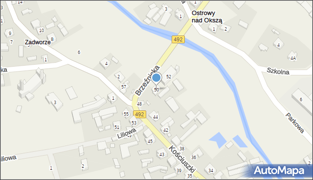 Ostrowy nad Okszą, Kościuszki Tadeusza, gen., 50, mapa Ostrowy nad Okszą