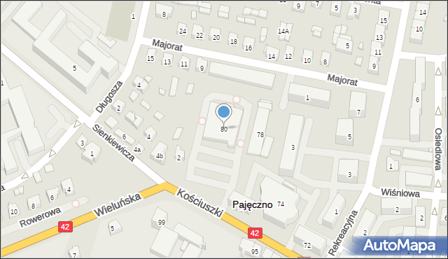 Pajęczno, Kościuszki Tadeusza, gen., 80, mapa Pajęczno