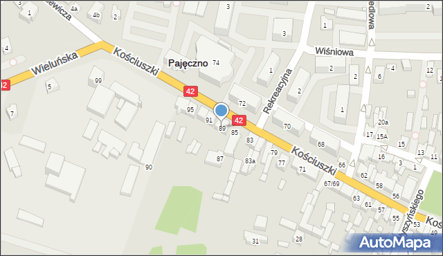 Pajęczno, Kościuszki Tadeusza, gen., 89, mapa Pajęczno