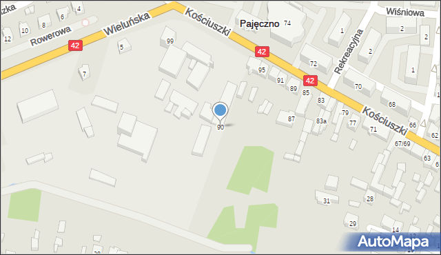 Pajęczno, Kościuszki Tadeusza, gen., 90, mapa Pajęczno