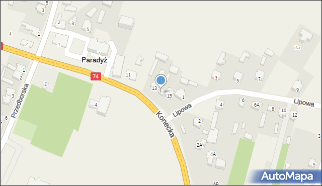 Paradyż, Konecka, 15a, mapa Paradyż