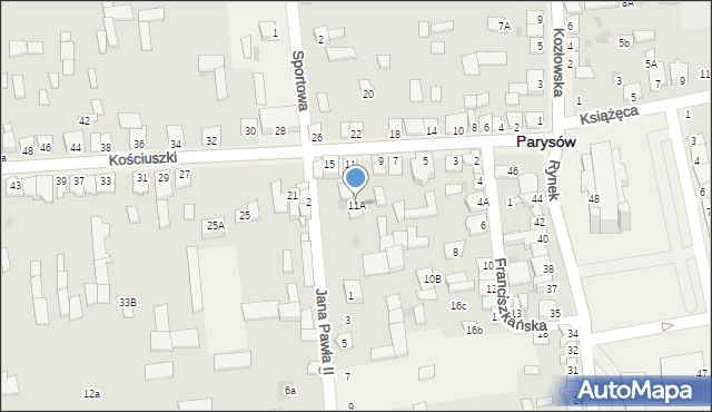 Parysów, Kościuszki Tadeusza, gen., 11A, mapa Parysów