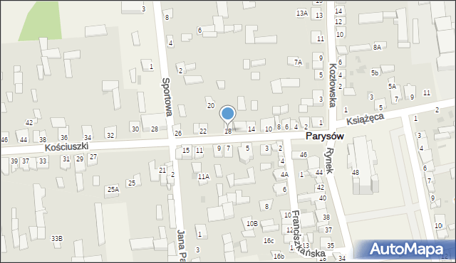 Parysów, Kościuszki Tadeusza, gen., 18, mapa Parysów