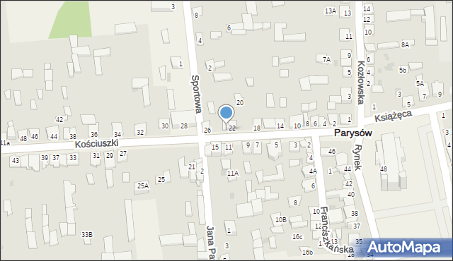 Parysów, Kościuszki Tadeusza, gen., 24, mapa Parysów