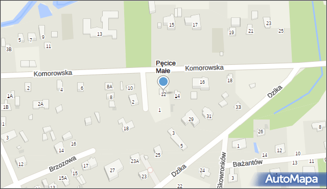 Pęcice, Komorowska, 12, mapa Pęcice