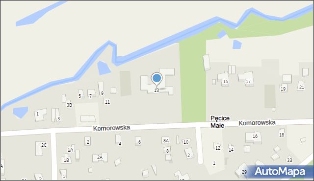 Pęcice Małe, Komorowska, 13, mapa Pęcice Małe