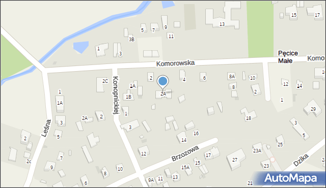 Pęcice Małe, Komorowska, 2A, mapa Pęcice Małe