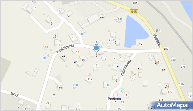 Pietrzykowice, Kościuszki Tadeusza, gen., 9, mapa Pietrzykowice