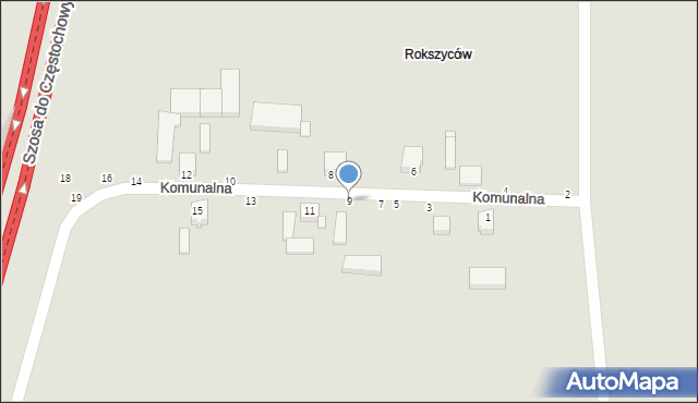 Piotrków Trybunalski, Komunalna, 9, mapa Piotrków Trybunalski