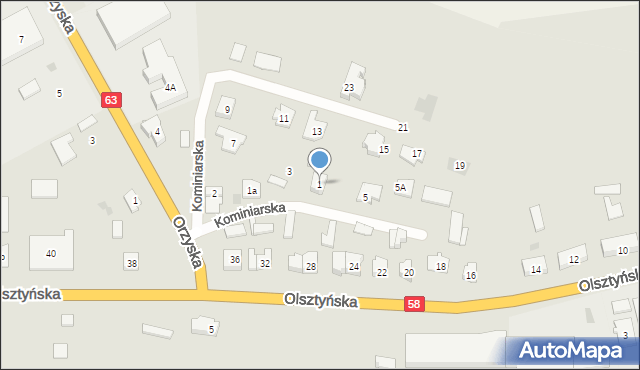 Pisz, Kominiarska, 1, mapa Pisz