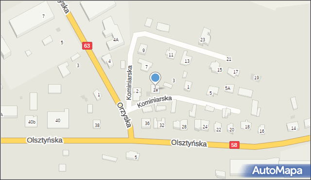 Pisz, Kominiarska, 1a, mapa Pisz