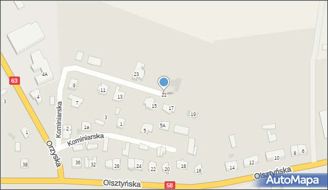 Pisz, Kominiarska, 21, mapa Pisz